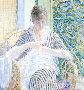 On the Balcony Impressionist women Frederick Carl Frieseke Oil Paintings